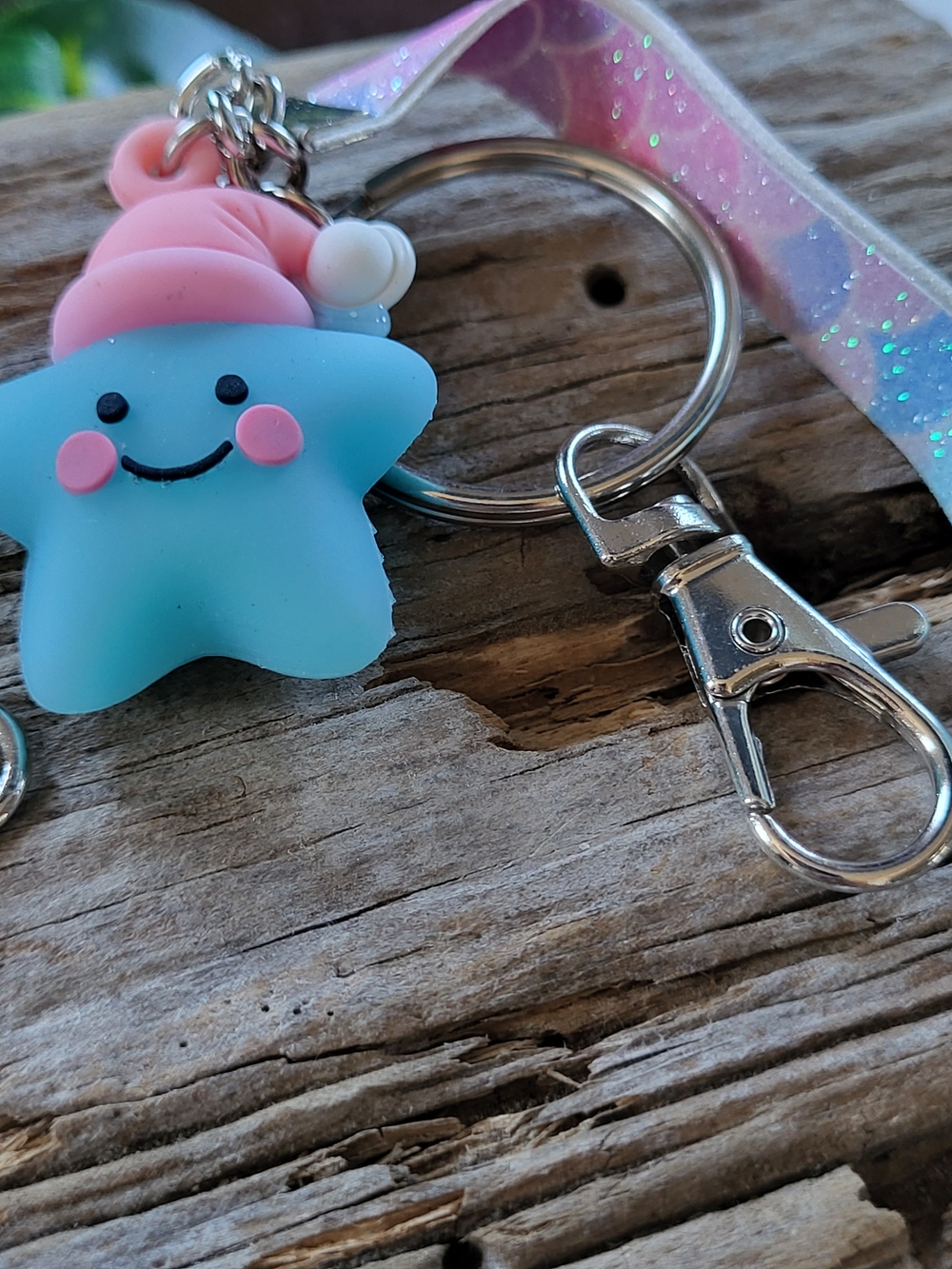 Cute Blue Star Keychain  with Pink Hat